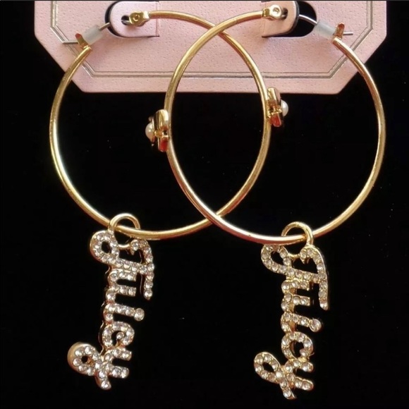 New Juicy Couture Gold Tone Hoop Earrings - Picture 5 of 8